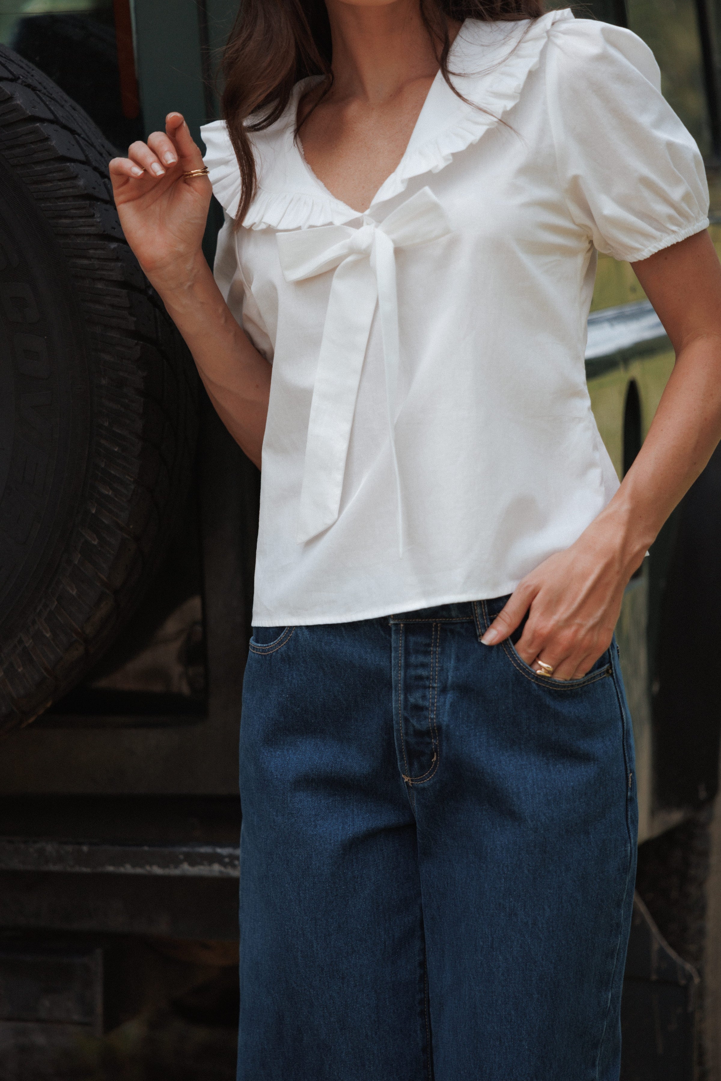 Petal and Pup USA TOPS Fleming Frill Collar Shirt - White