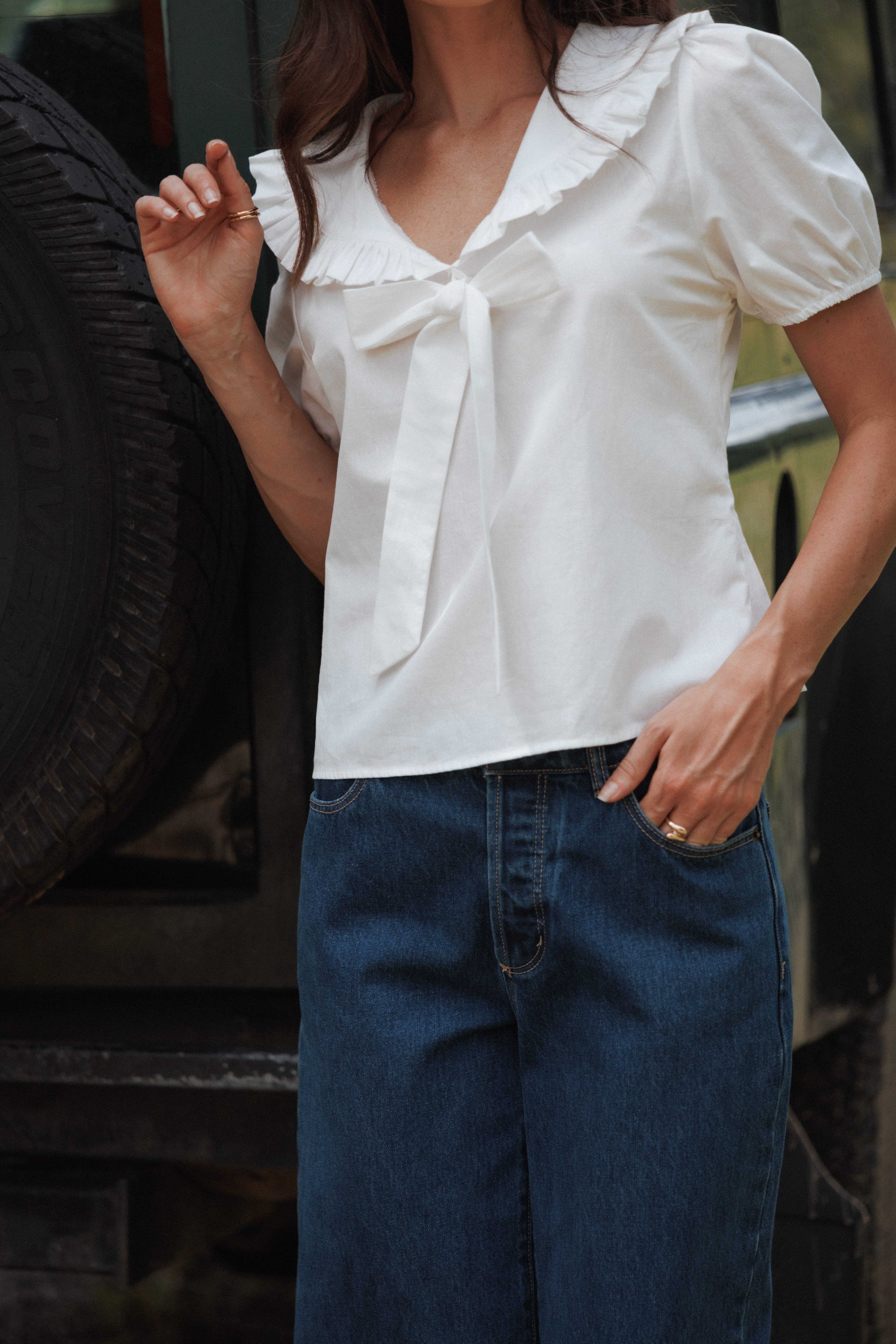 Petal and Pup USA TOPS Fleming Frill Collar Shirt - White