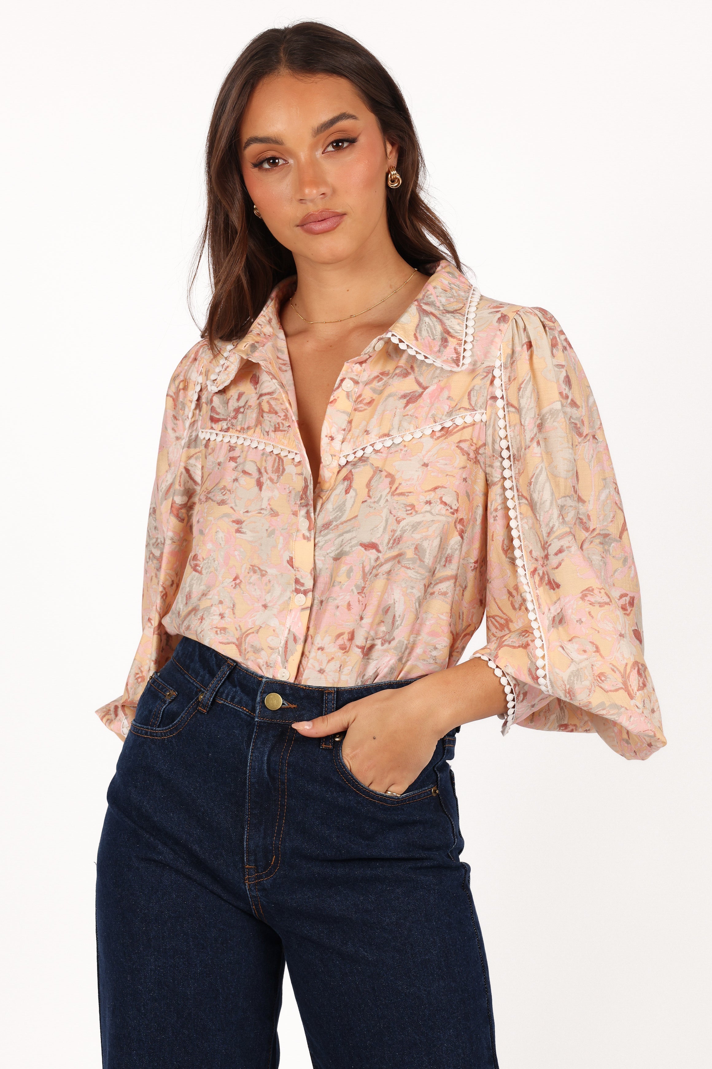 Petal and Pup USA TOPS Floria Top - Beige Floral