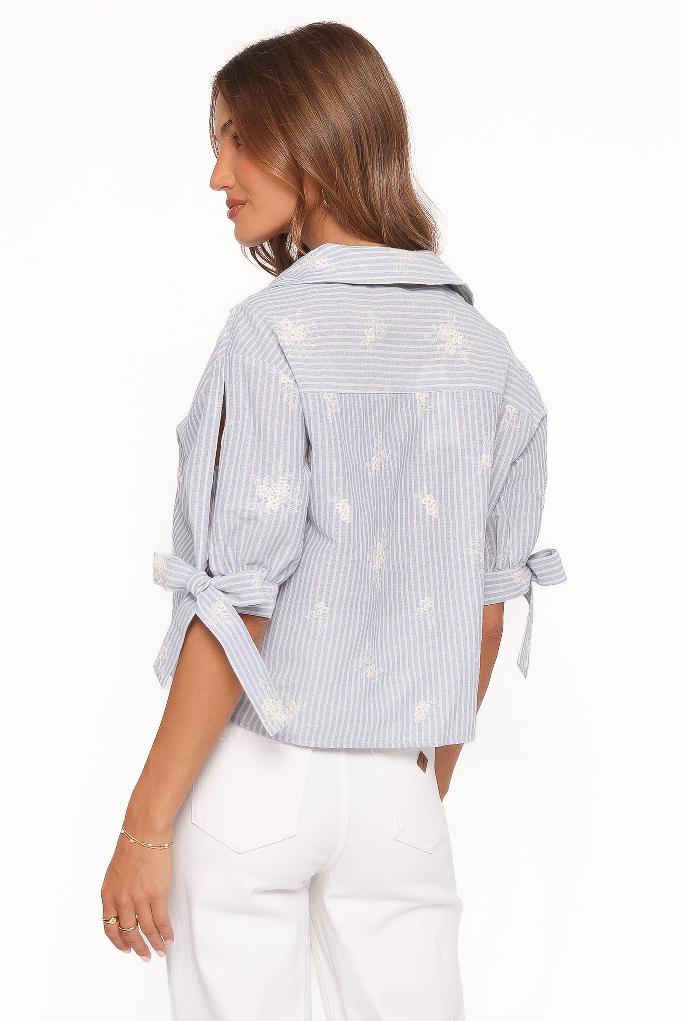 Petal and Pup USA TOPS Floriana Tie Sleeve Shirt - Blue Stripe