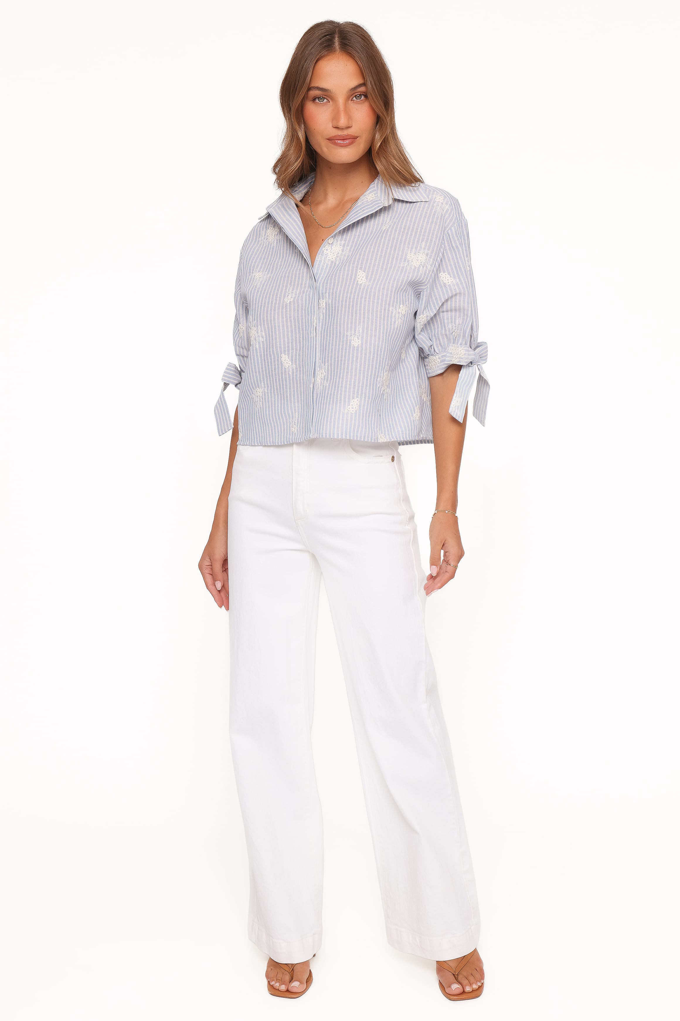 Petal and Pup USA TOPS Floriana Tie Sleeve Shirt - Blue Stripe