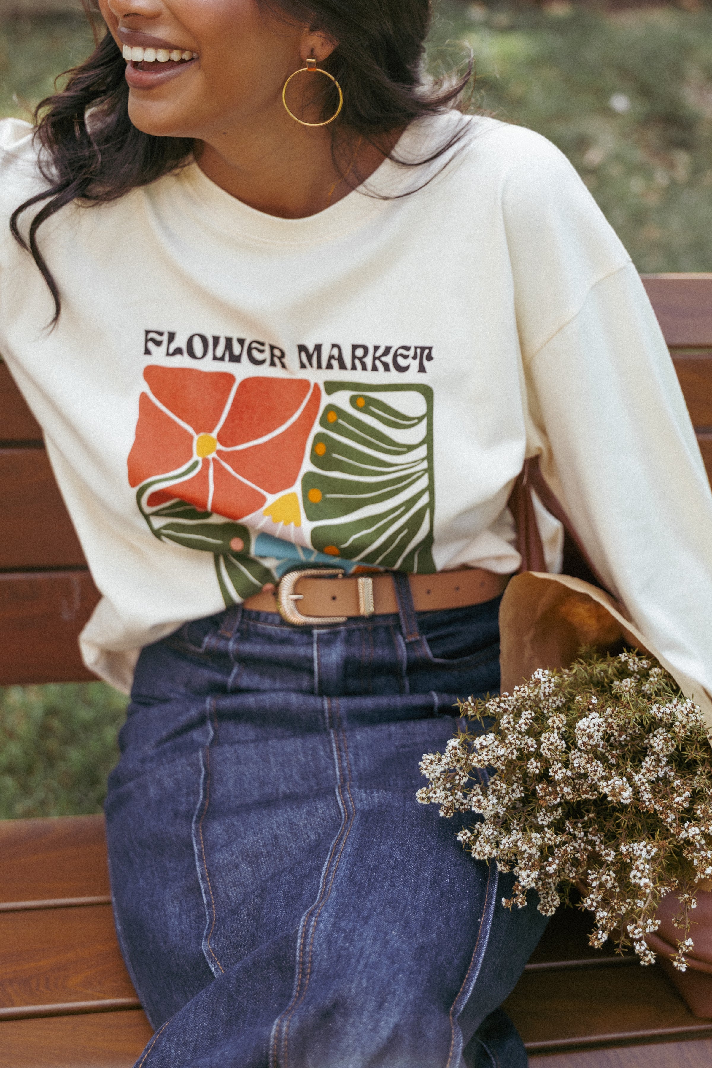 Petal and Pup USA TOPS Flower Market Long Sleeve Tee - Cream