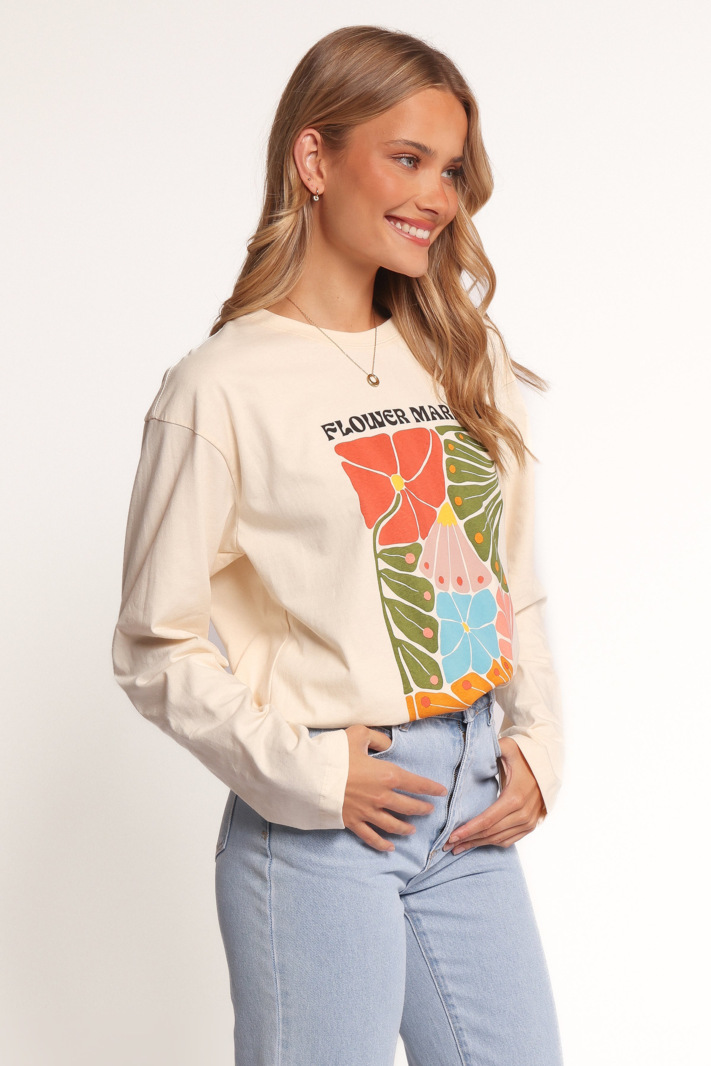 Petal and Pup USA TOPS Flower Market Long Sleeve Tee - Cream