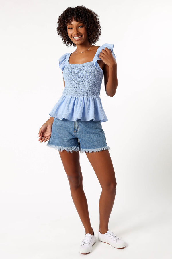 Petal and Pup USA TOPS Gabie Ruffle Sleeve Top - Blue