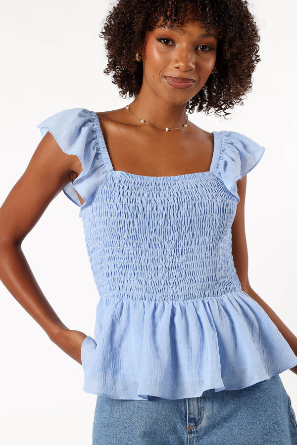 Petal and Pup USA TOPS Gabie Ruffle Sleeve Top - Blue