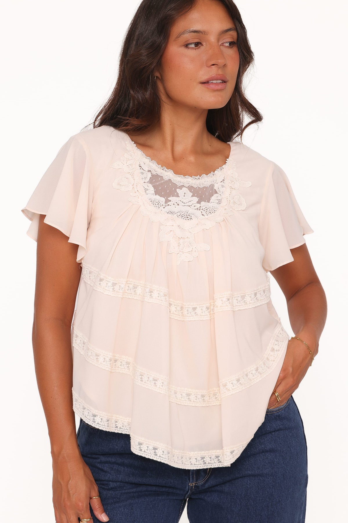 Petal and Pup USA TOPS Galatea Lace Insert Top - Cream