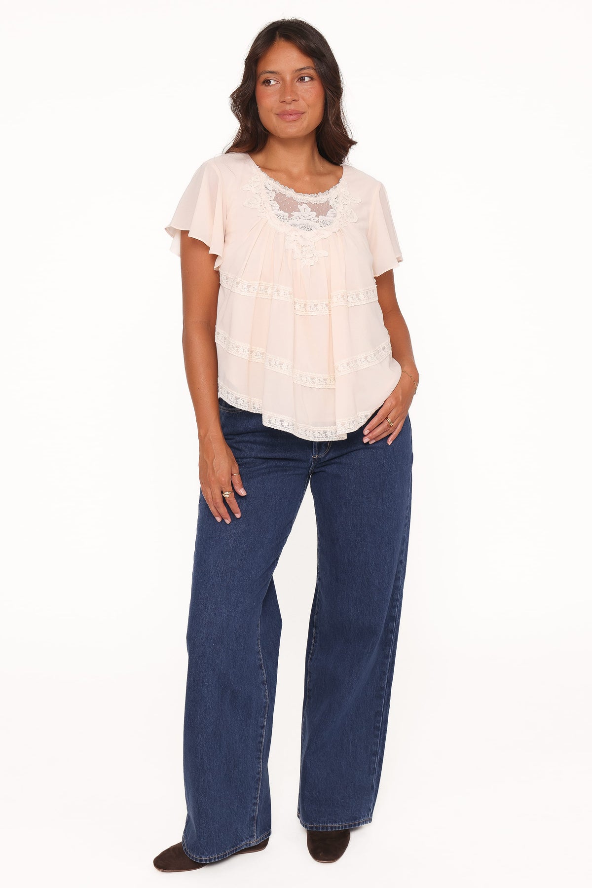 Petal and Pup USA TOPS Galatea Lace Insert Top - Cream