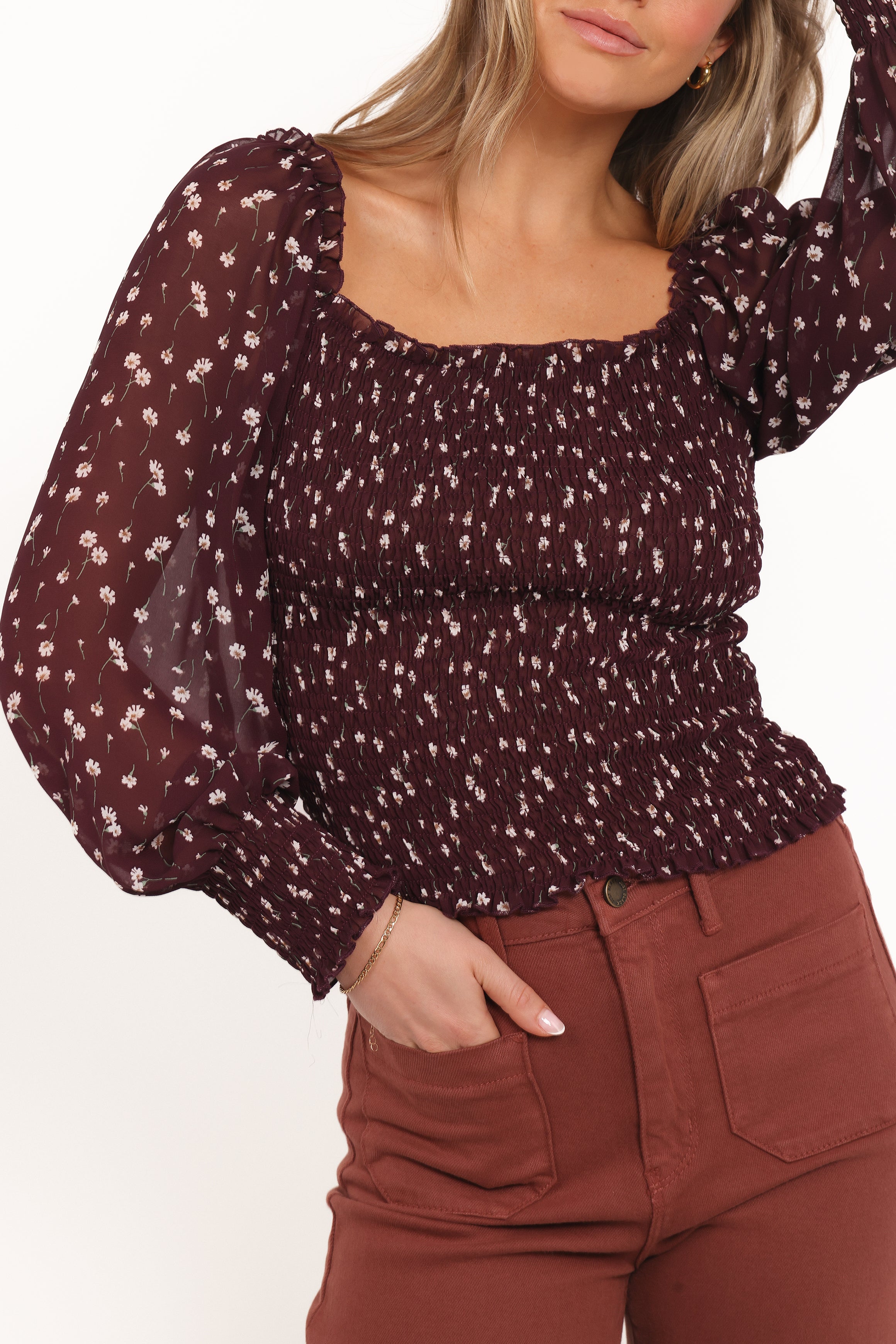 Petal and Pup USA TOPS Greta Top - Burgundy Floral