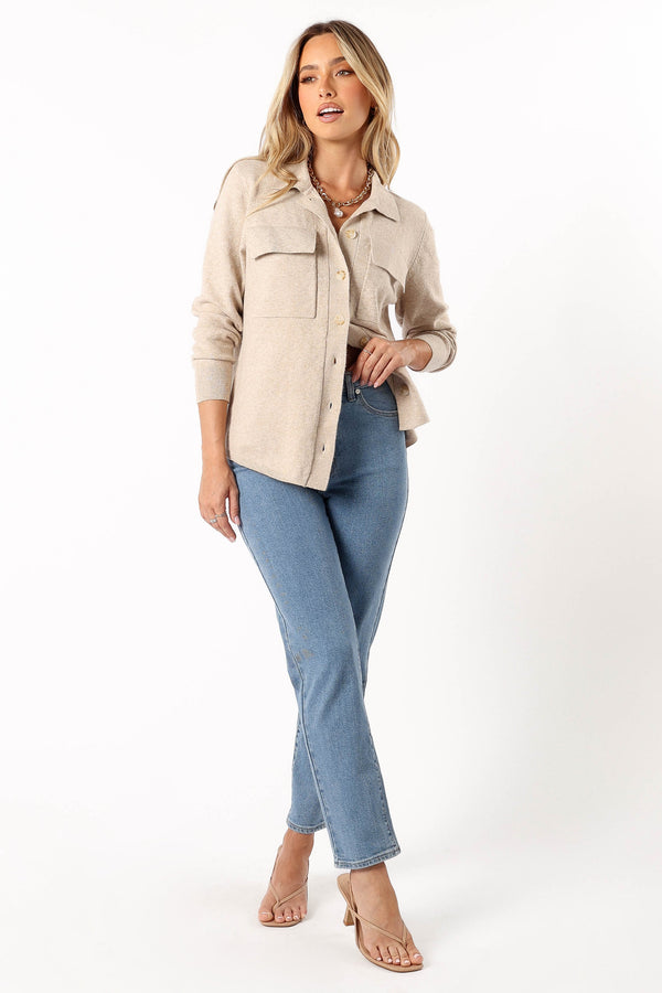 TOPS @Hailee Long Sleeve Button Down Top - Oatmeal