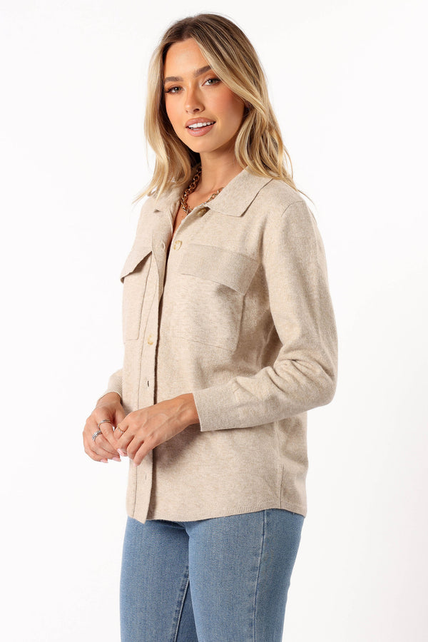 TOPS @Hailee Long Sleeve Button Down Top - Oatmeal