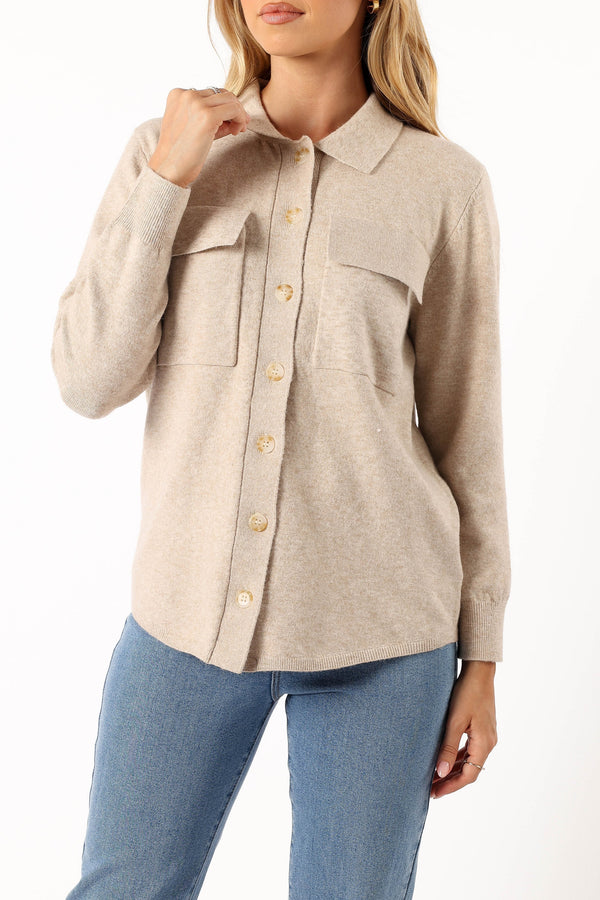 TOPS @Hailee Long Sleeve Button Down Top - Oatmeal