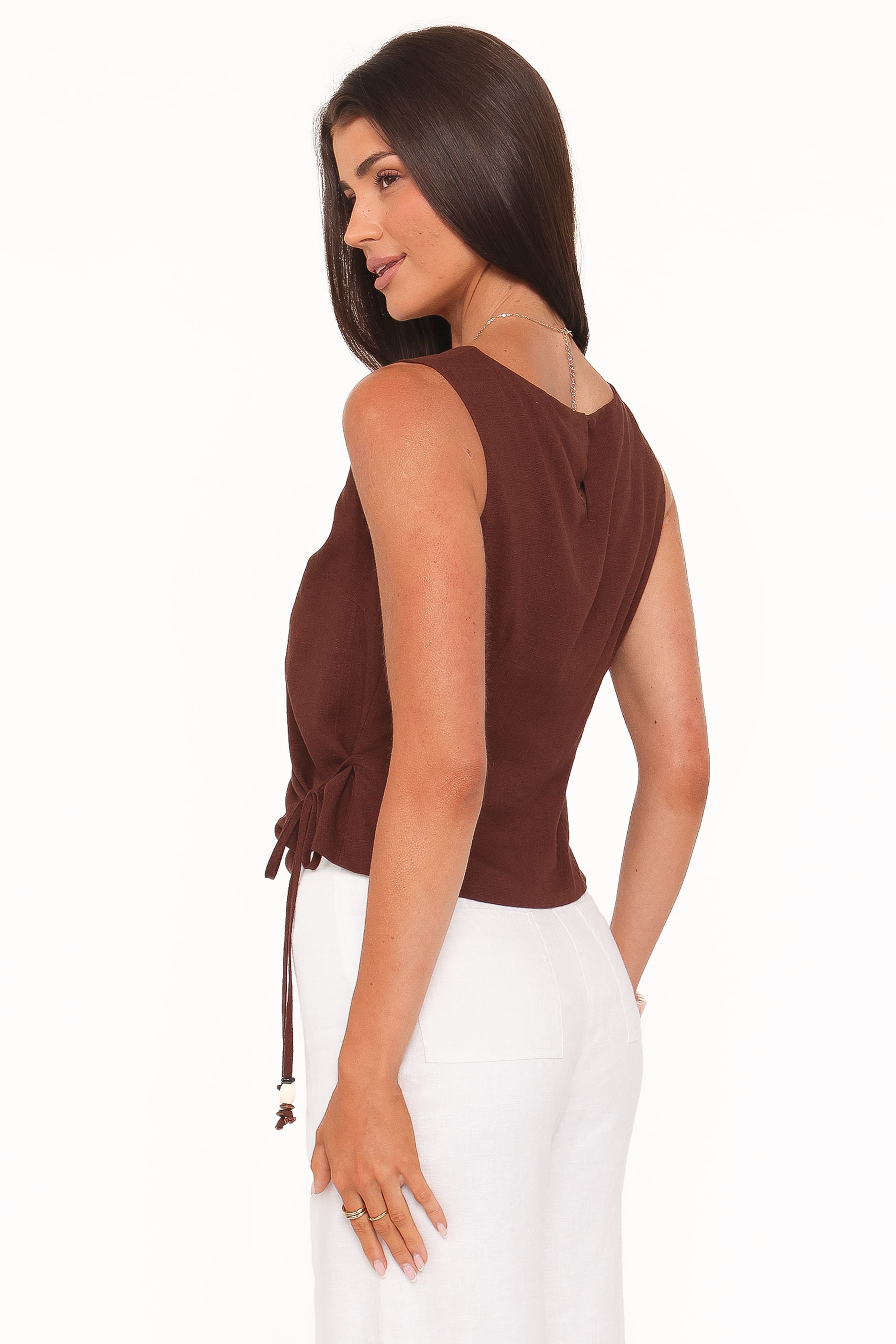 Petal and Pup USA TOPS Heloise Side Tie Top - Dark Brown