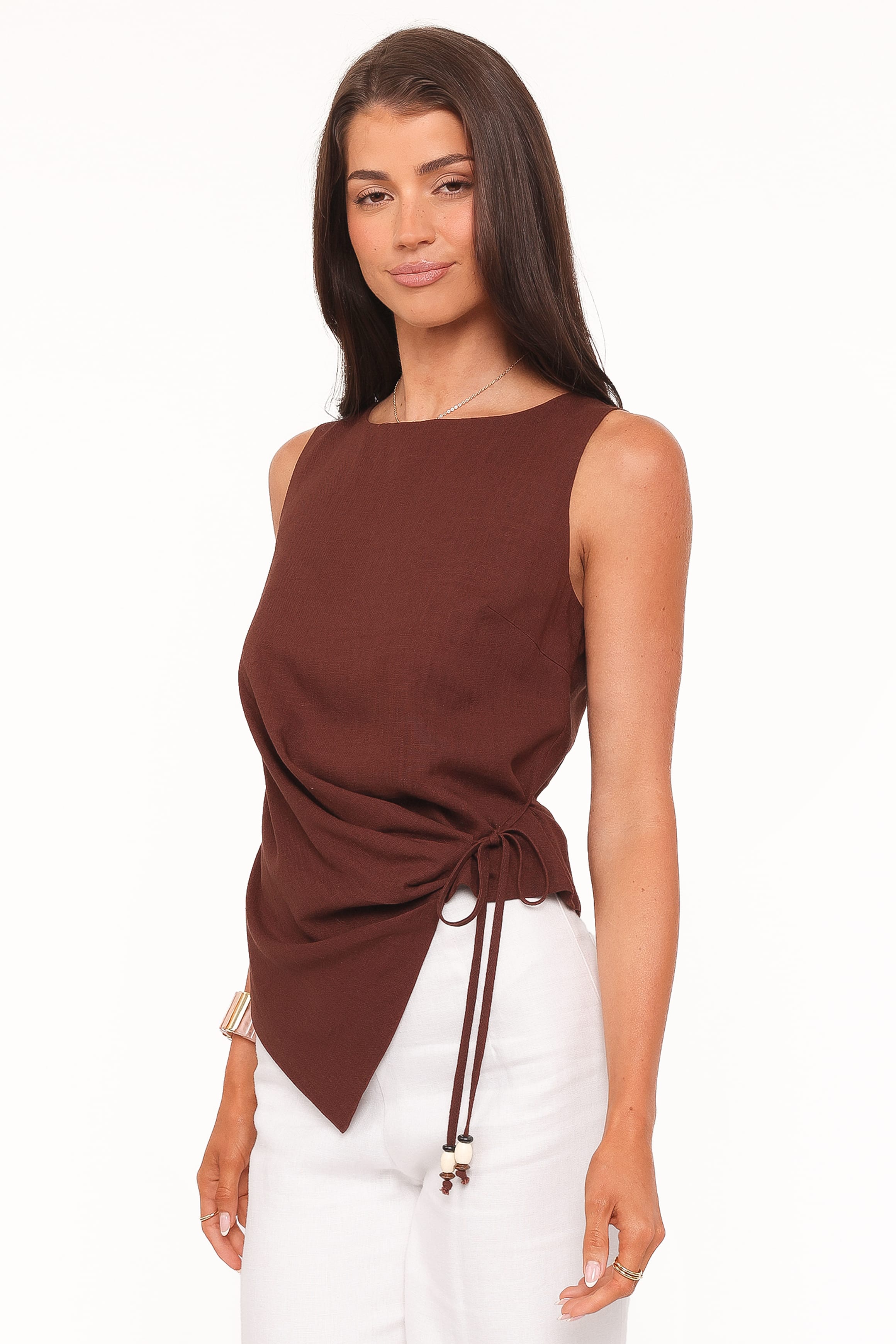Petal and Pup USA TOPS Heloise Side Tie Top - Dark Brown