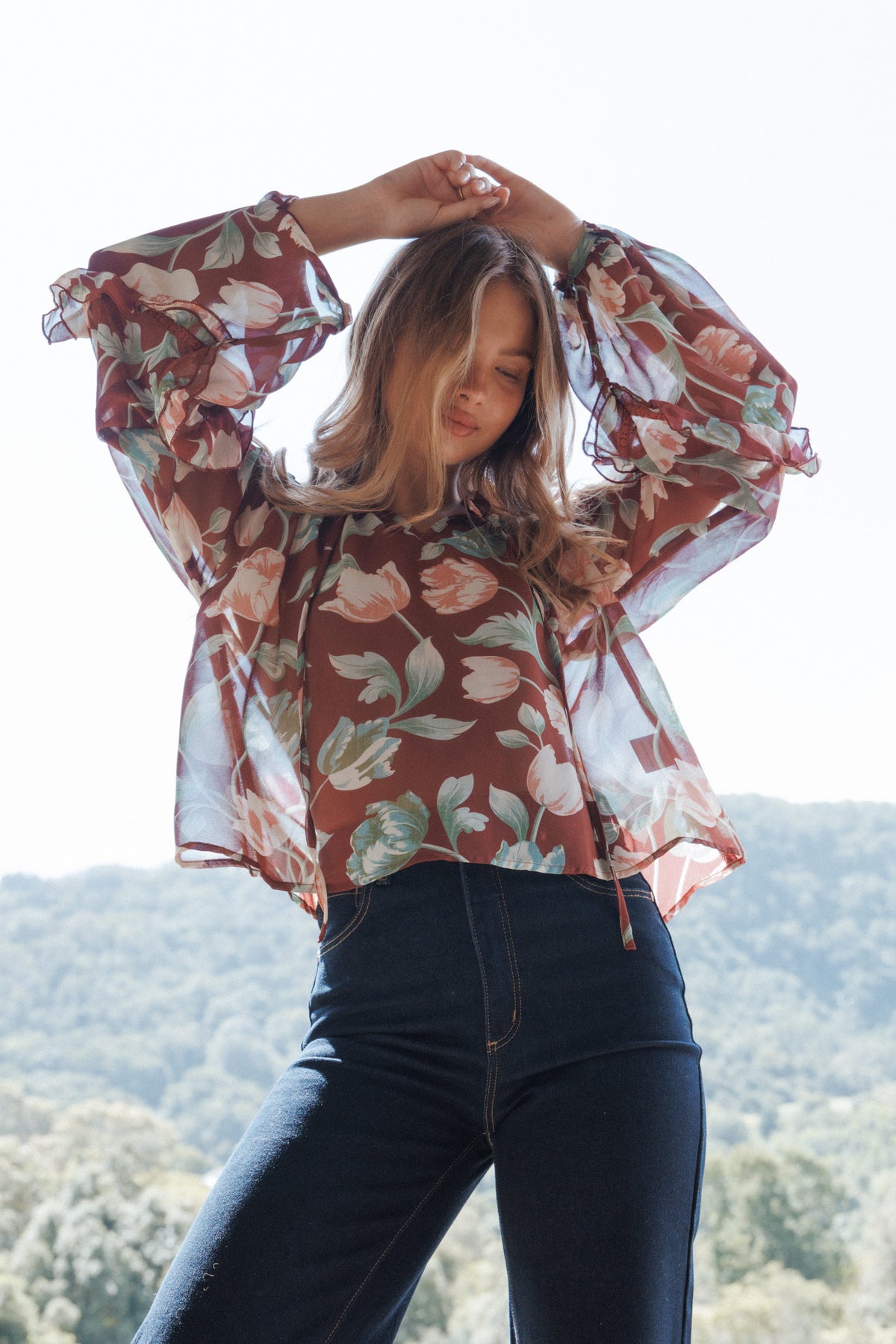 Petal and Pup USA TOPS Hesper Ruffle Top - Red Tulip Floral