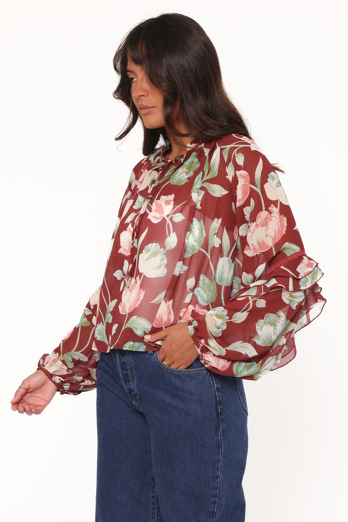 Petal and Pup USA TOPS Hesper Ruffle Top - Red Tulip Floral