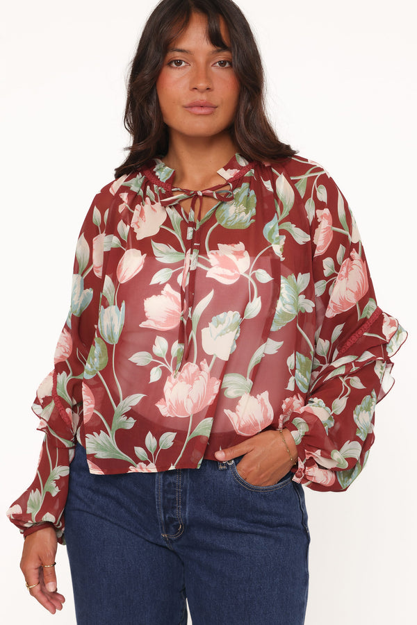 Petal and Pup USA TOPS Hesper Ruffle Top - Red Tulip Floral