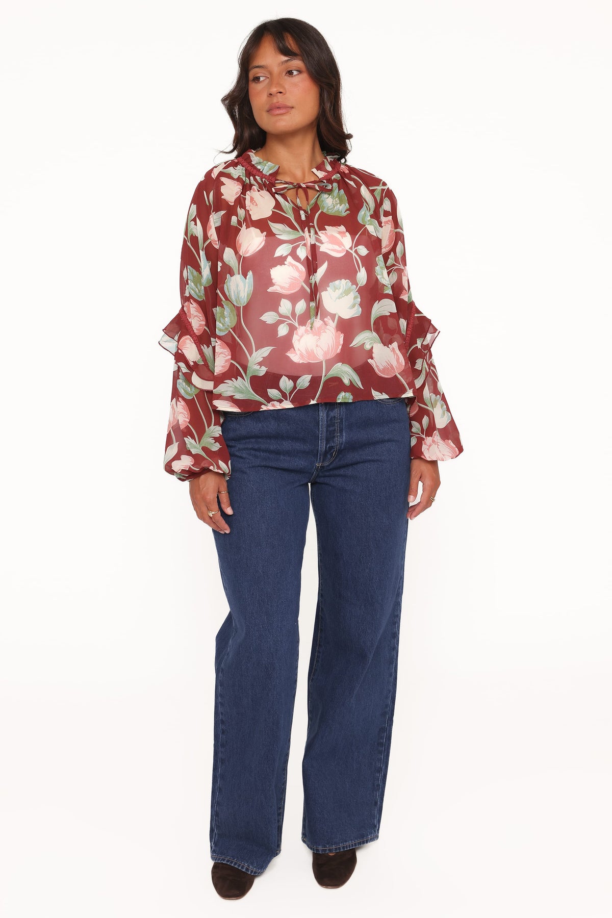 Petal and Pup USA TOPS Hesper Ruffle Top - Red Tulip Floral