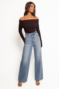 Petal and Pup USA TOPS Inora Off Shoulder Knit Top - Chocolate