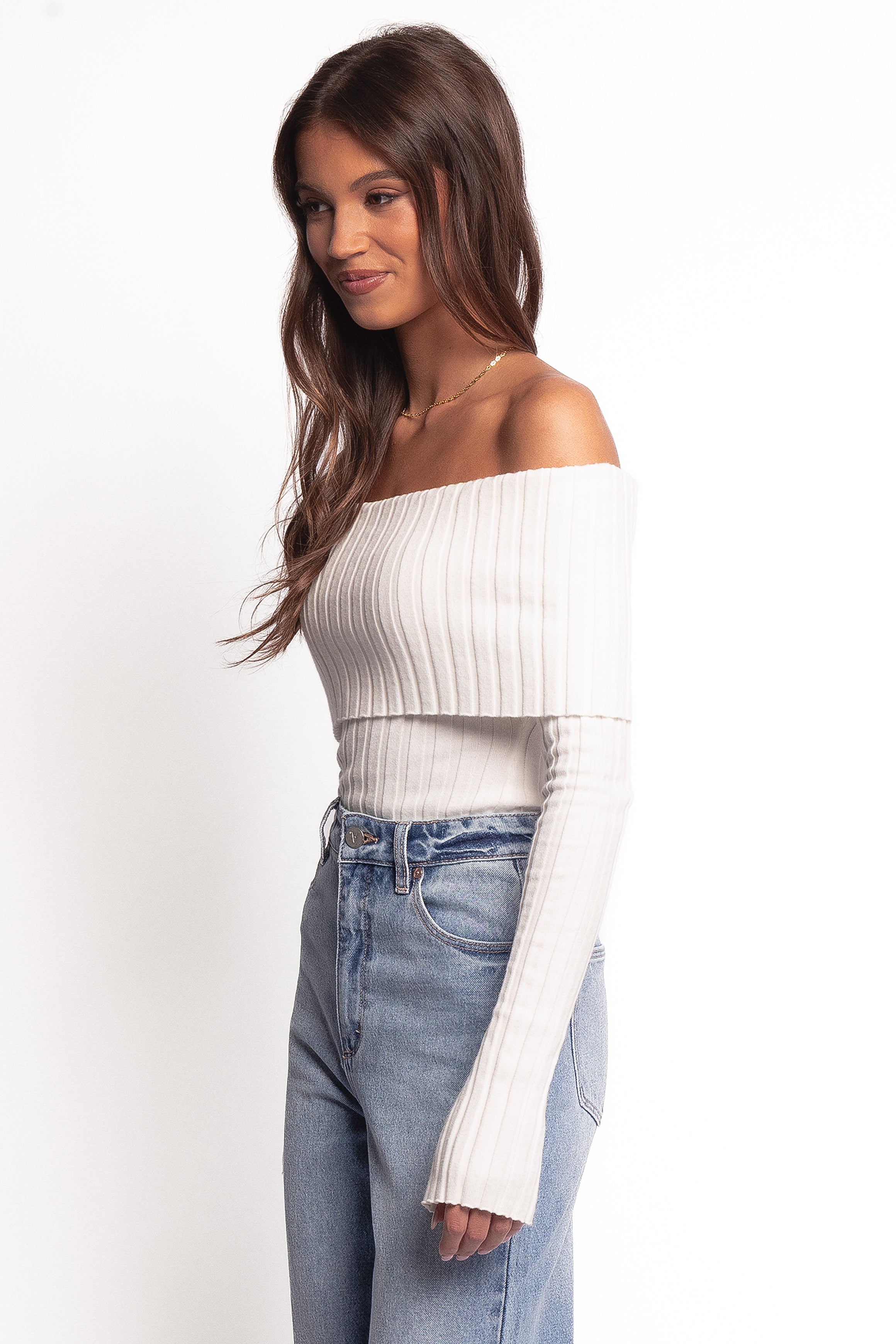 Petal and Pup USA TOPS Inora Off Shoulder Knit Top - White