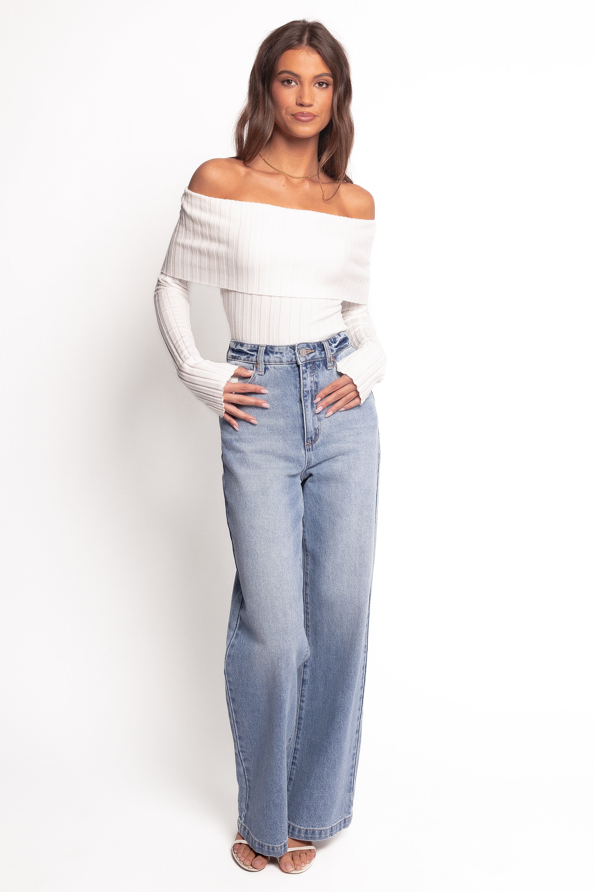Petal and Pup USA TOPS Inora Off Shoulder Knit Top - White