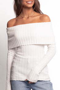 Petal and Pup USA TOPS Inora Off Shoulder Knit Top - White