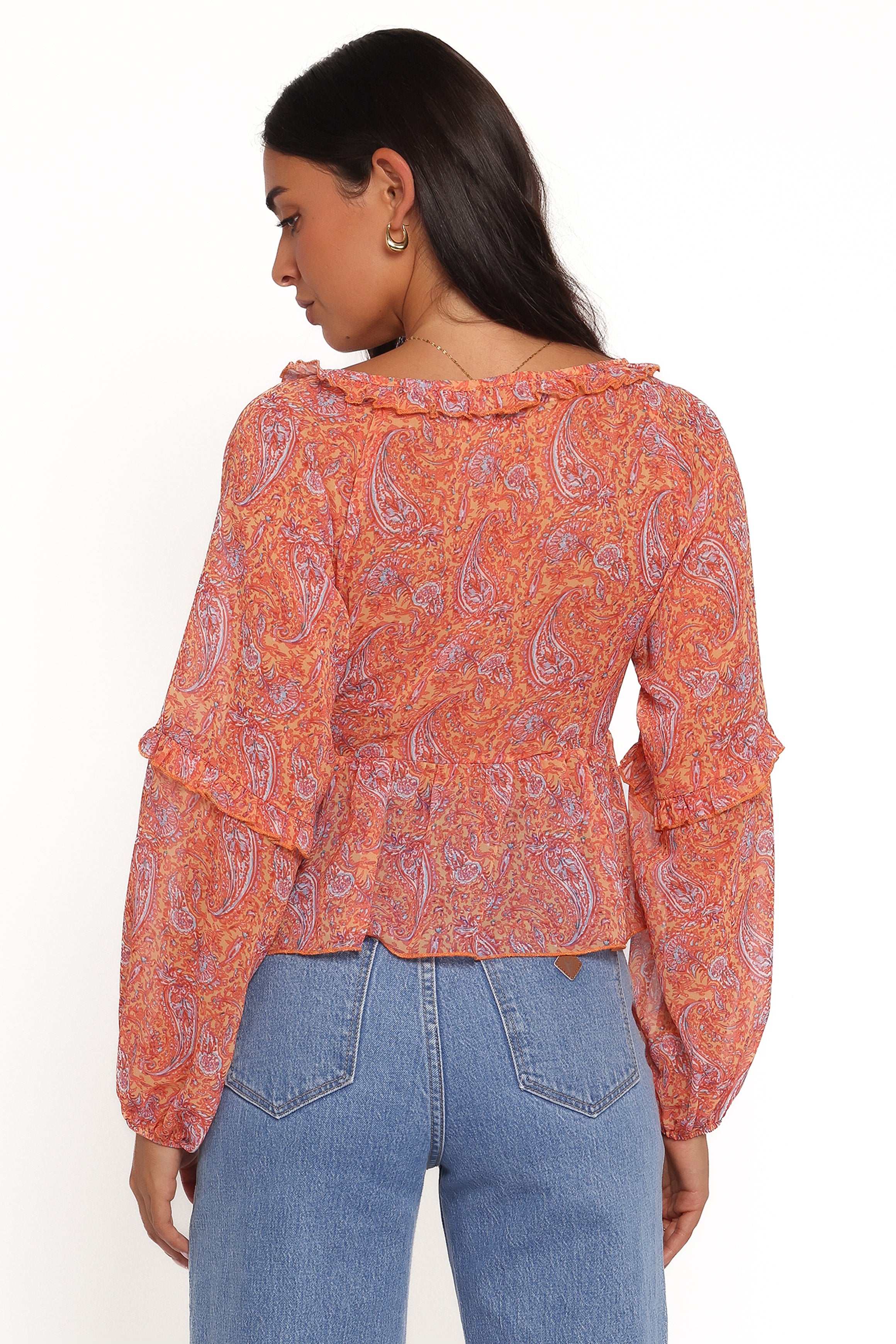 Petal and Pup USA TOPS Isolt Tie Front Top - Orange Paisley