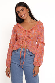 Petal and Pup USA TOPS Isolt Tie Front Top - Orange Paisley