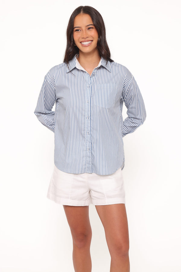 Petal and Pup USA TOPS Jackson Button Up Shirt - Blue Stripe