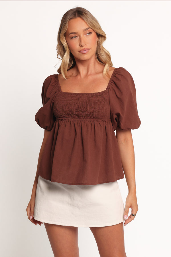 Petal and Pup USA TOPS Jemima Puff Sleeve Top - Chocolate (Hold for Amazon)