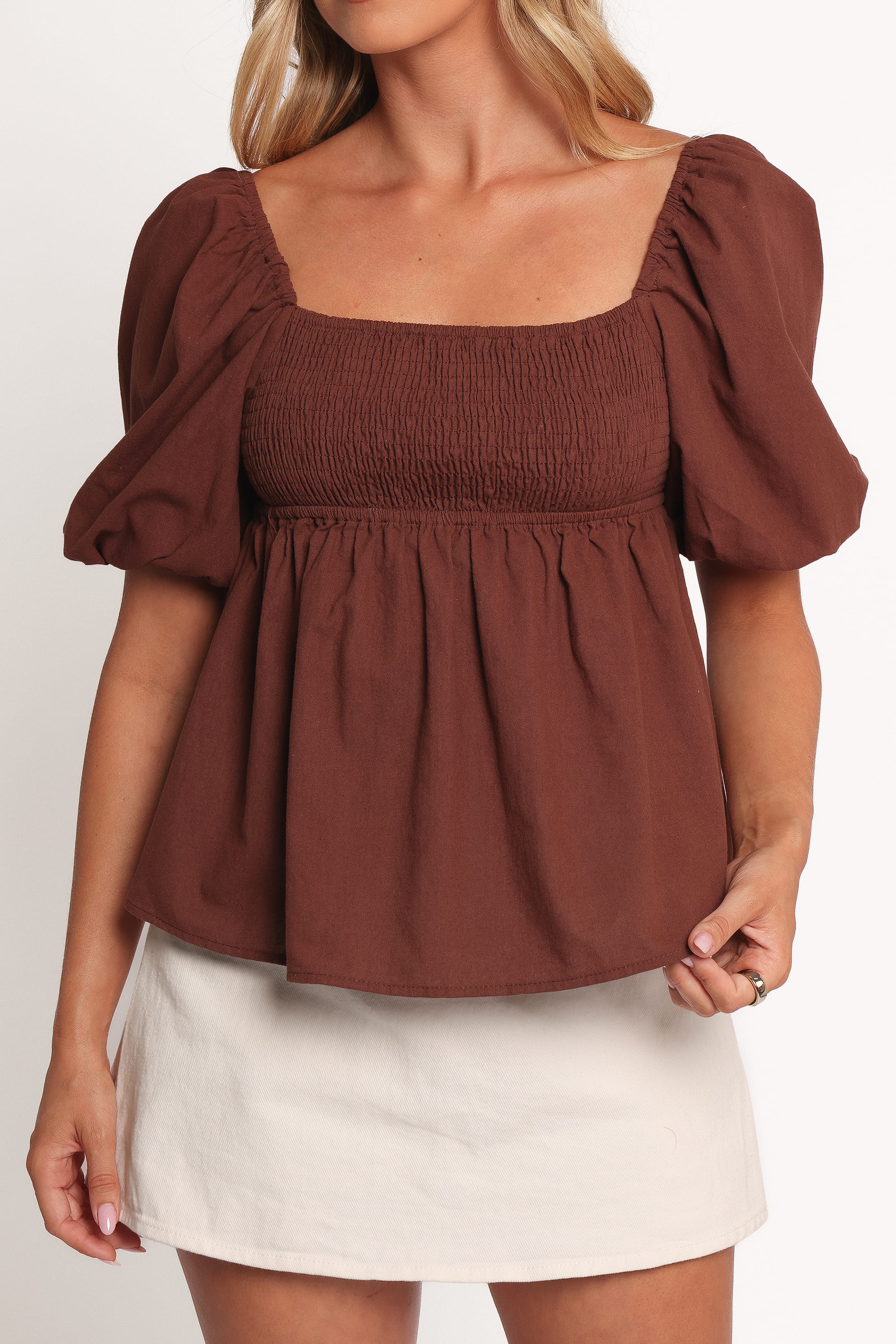 Petal and Pup USA TOPS Jemima Puff Sleeve Top - Chocolate (Hold for Amazon)