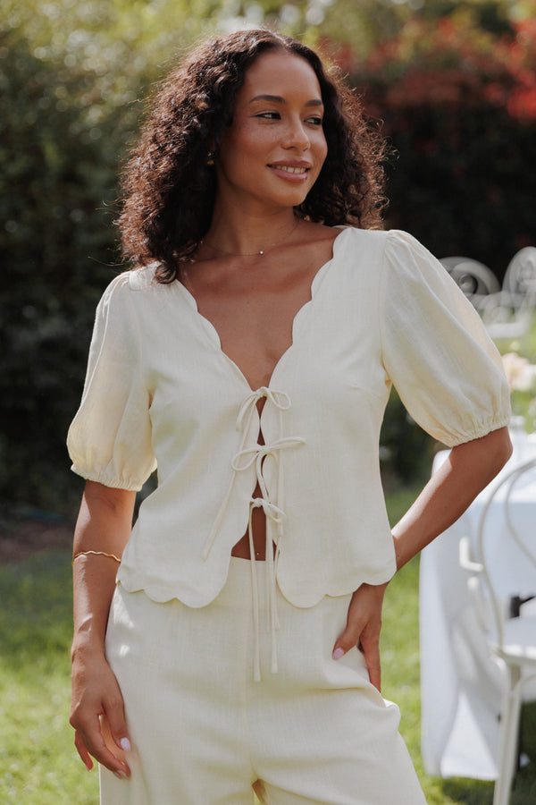 Petal and Pup USA TOPS Jensen Scallop Hem Top - Butter Yellow