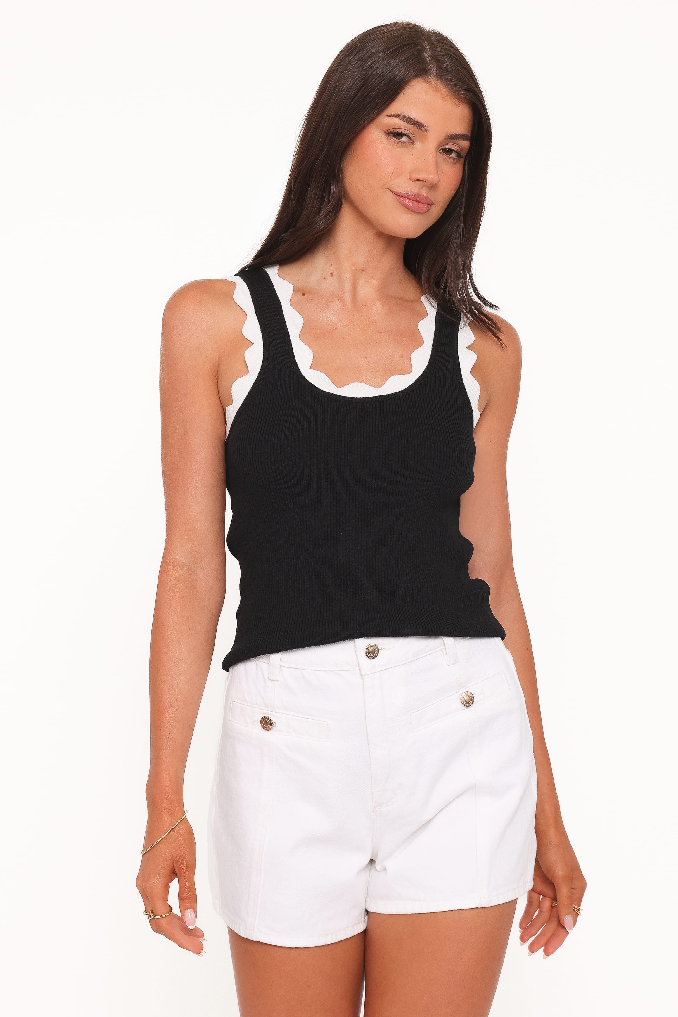 Petal and Pup USA TOPS Johnson Scalloped Trim Tank - Black White
