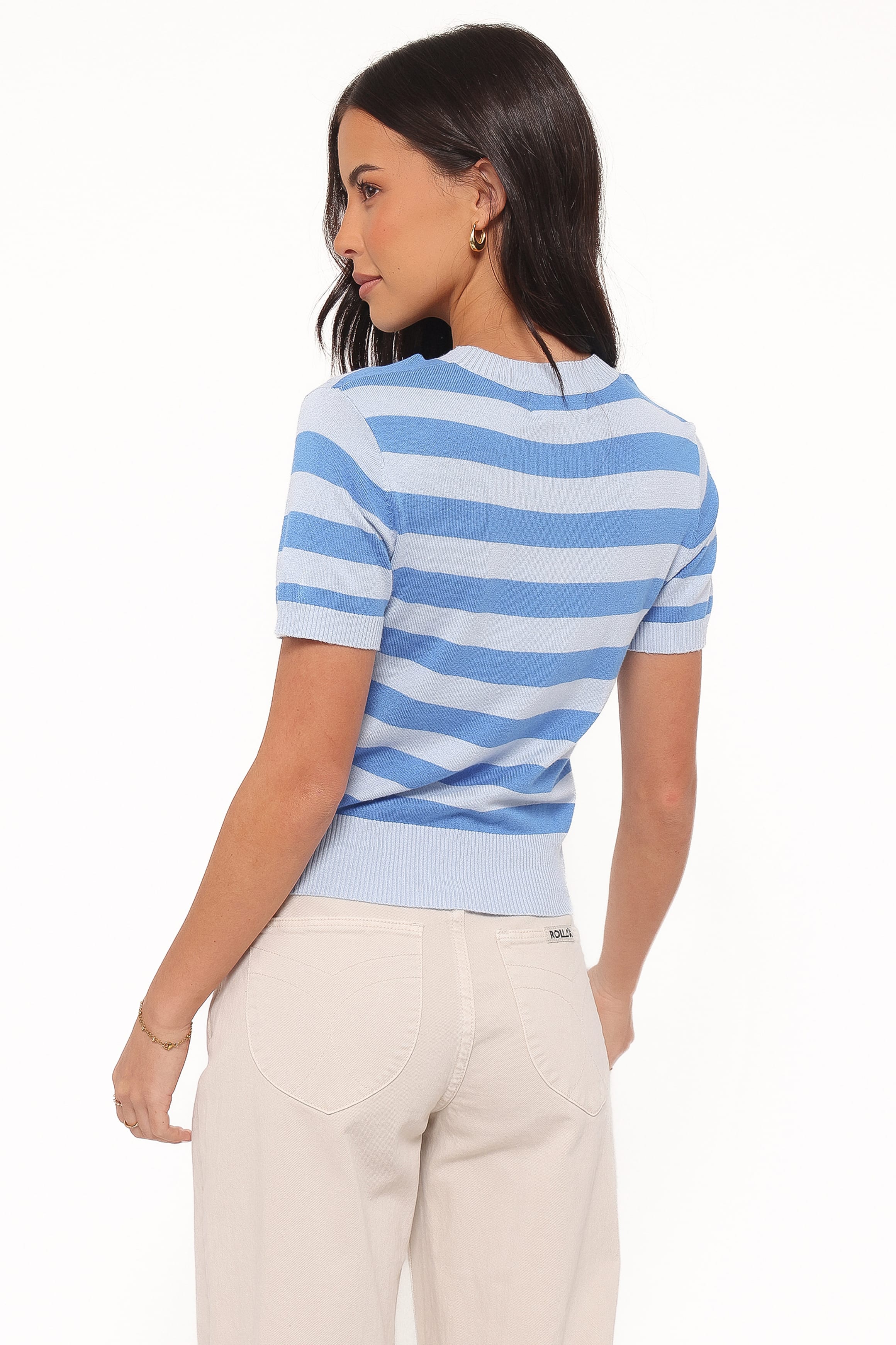 Petal and Pup USA TOPS Joss Cropped Knitted Tee - Blue Stripe