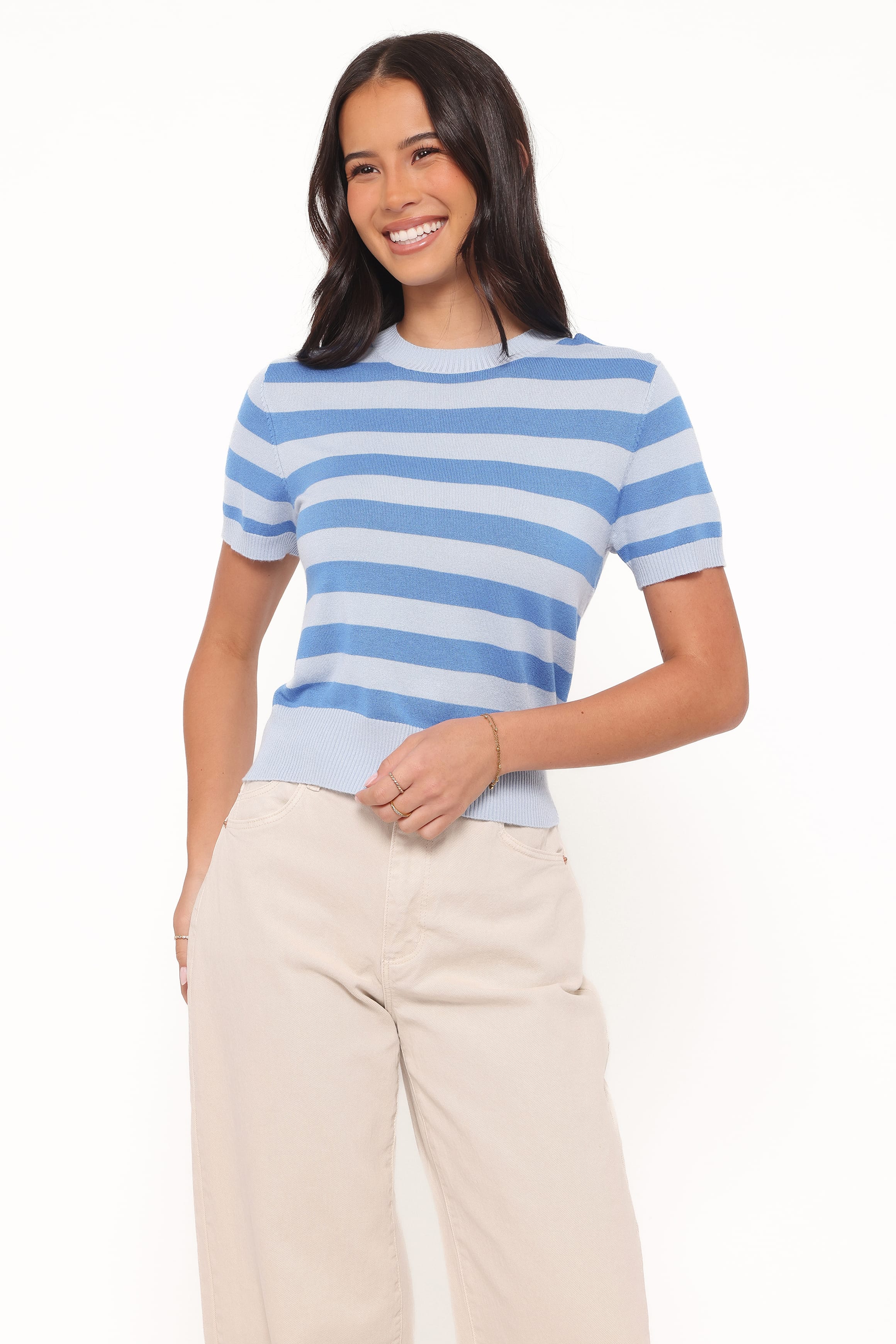Petal and Pup USA TOPS Joss Cropped Knitted Tee - Blue Stripe