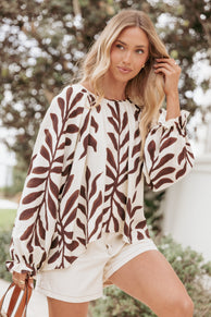 Petal and Pup USA TOPS July Long Sleeve Smock Top - Brown Palm