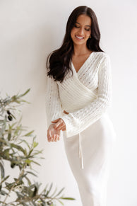 Petal and Pup USA TOPS Kaelie Wrap Front Knit Top - White