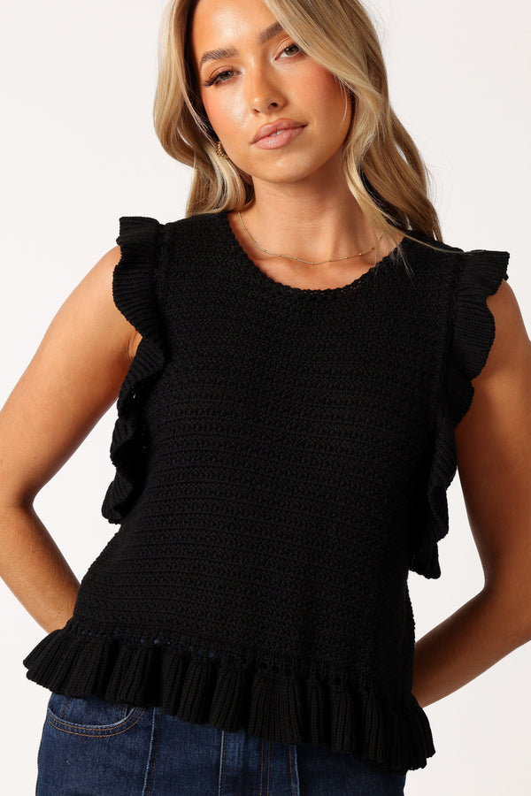 Petal and Pup USA TOPS Katia Frill Knitted Top - Black