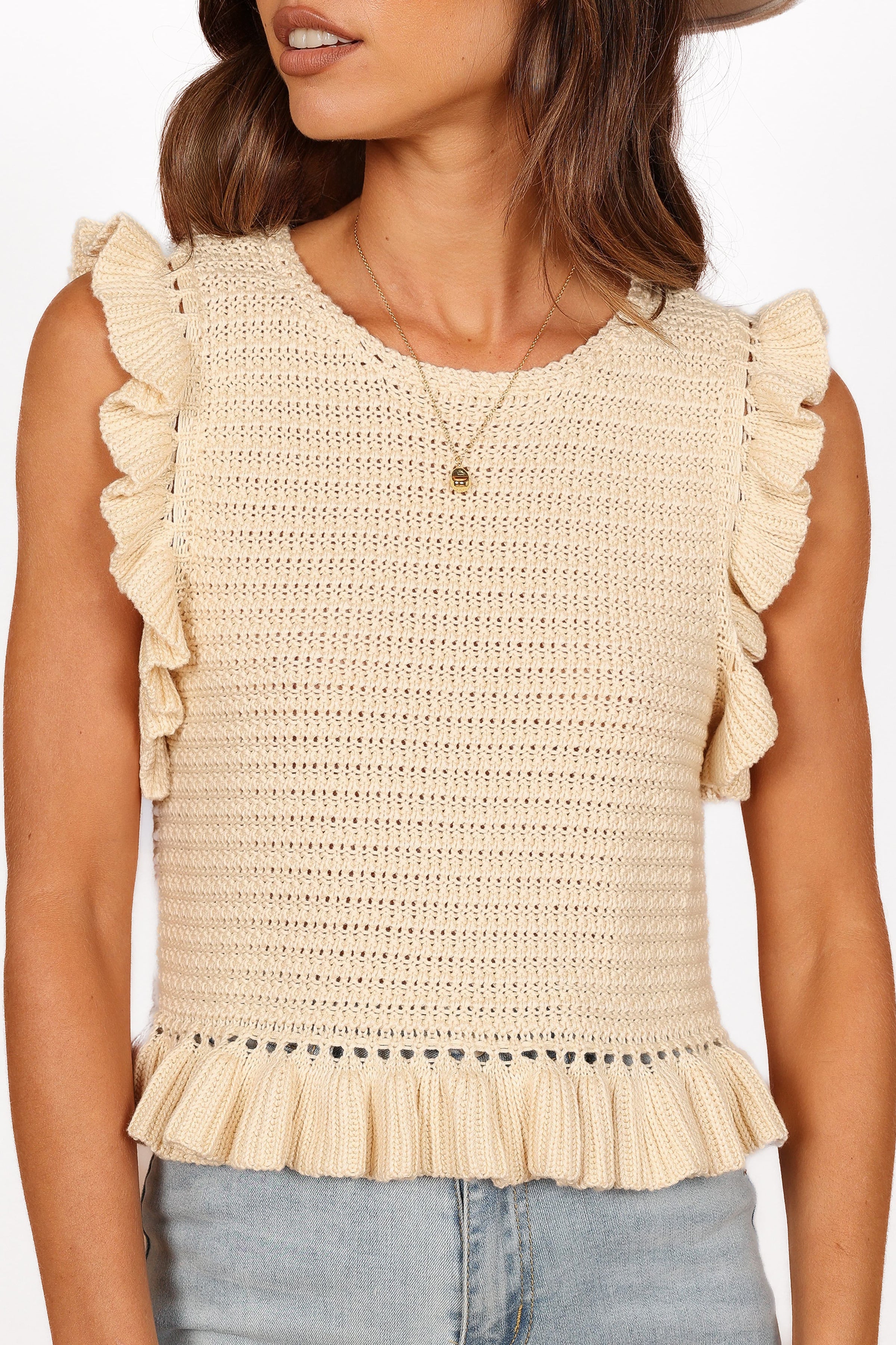 Petal and Pup USA TOPS Katia Frill Knitted Top - Cream (Hold for Rack)