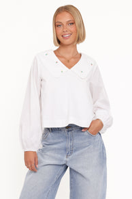 Petal and Pup USA TOPS Kenna Embroidered Long Sleeve Top - White Floral