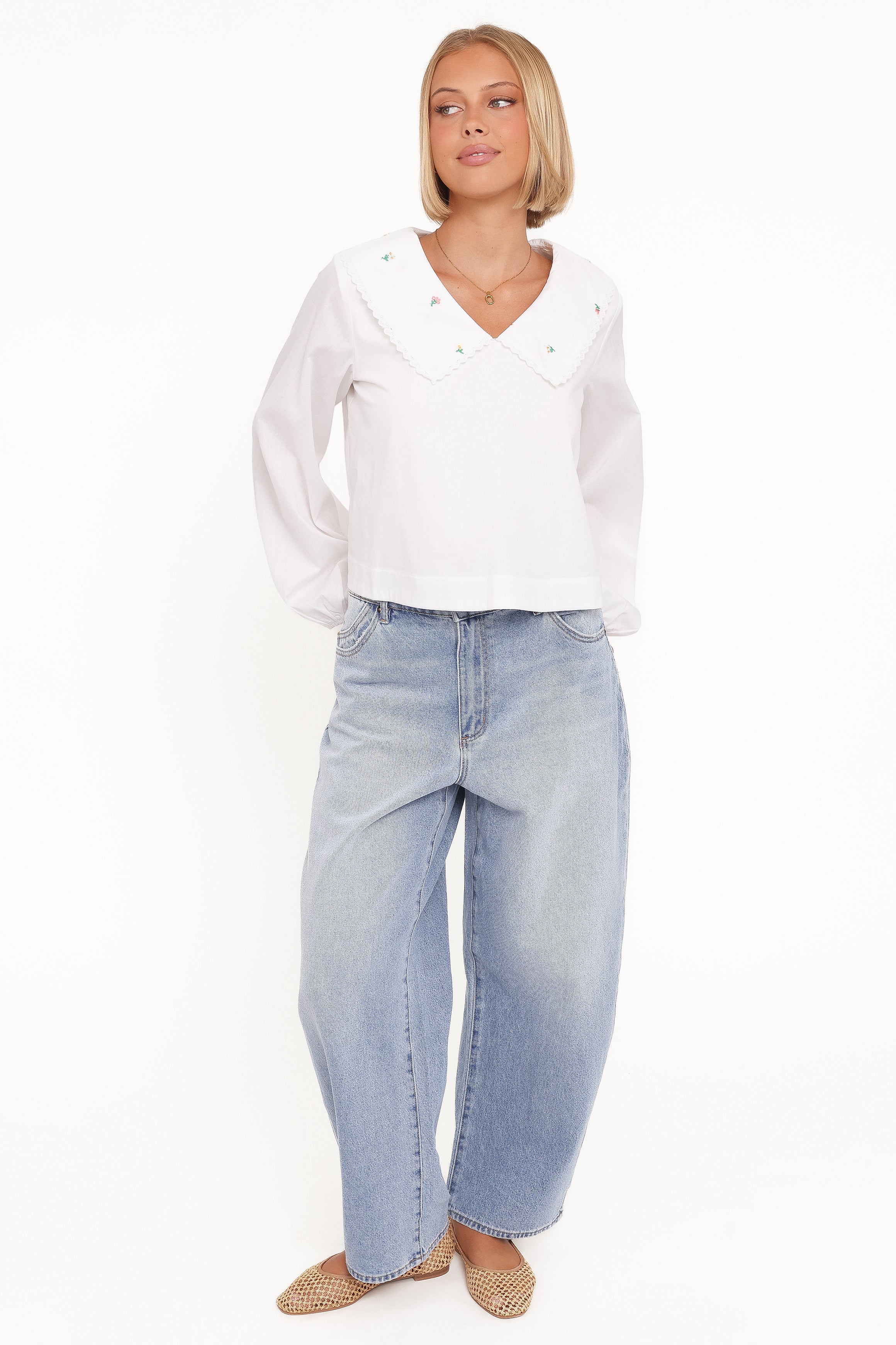 Petal and Pup USA TOPS Kenna Embroidered Long Sleeve Top - White Floral