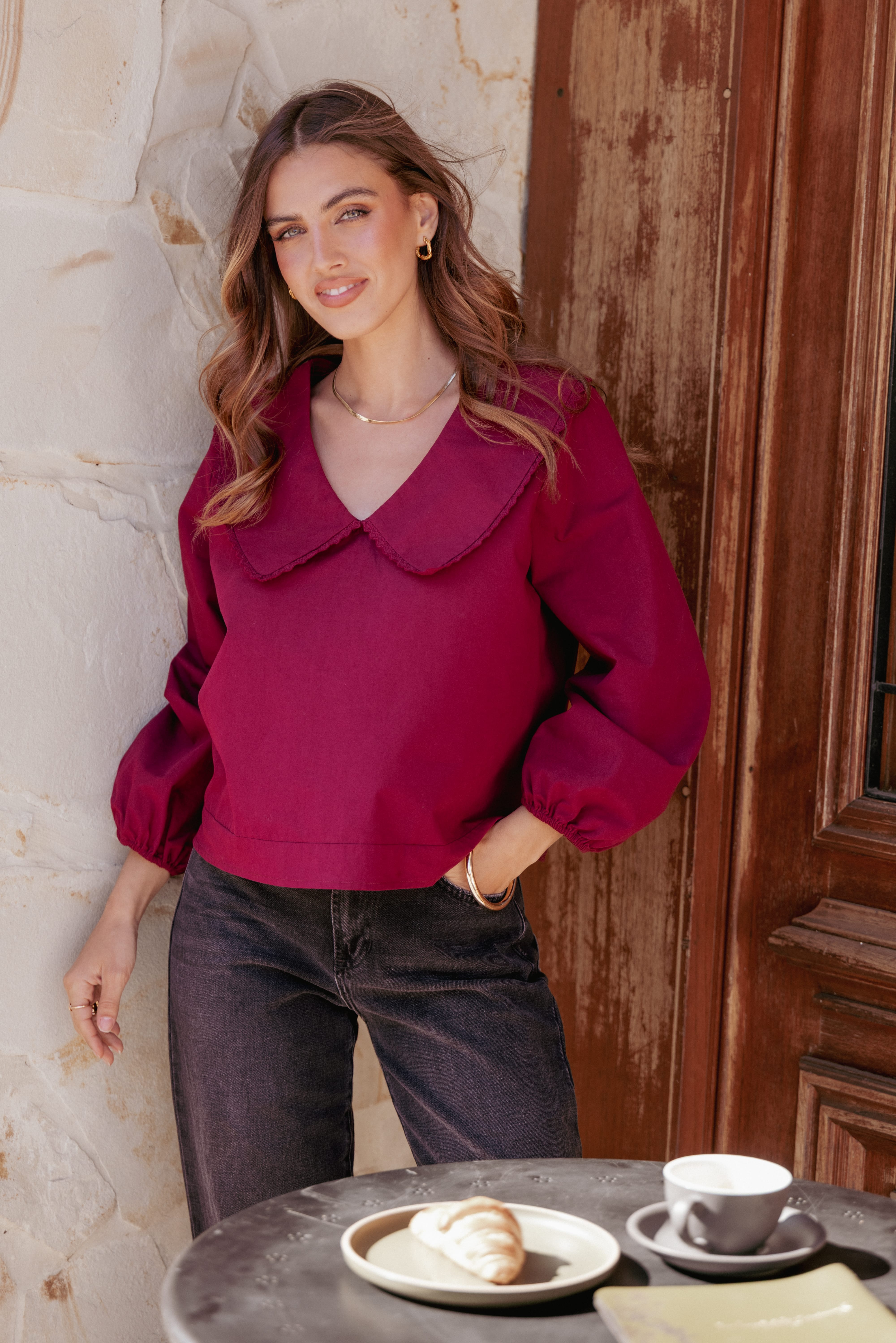 Kenna Long Sleeve Top - Burg | Petal & Pup USA
