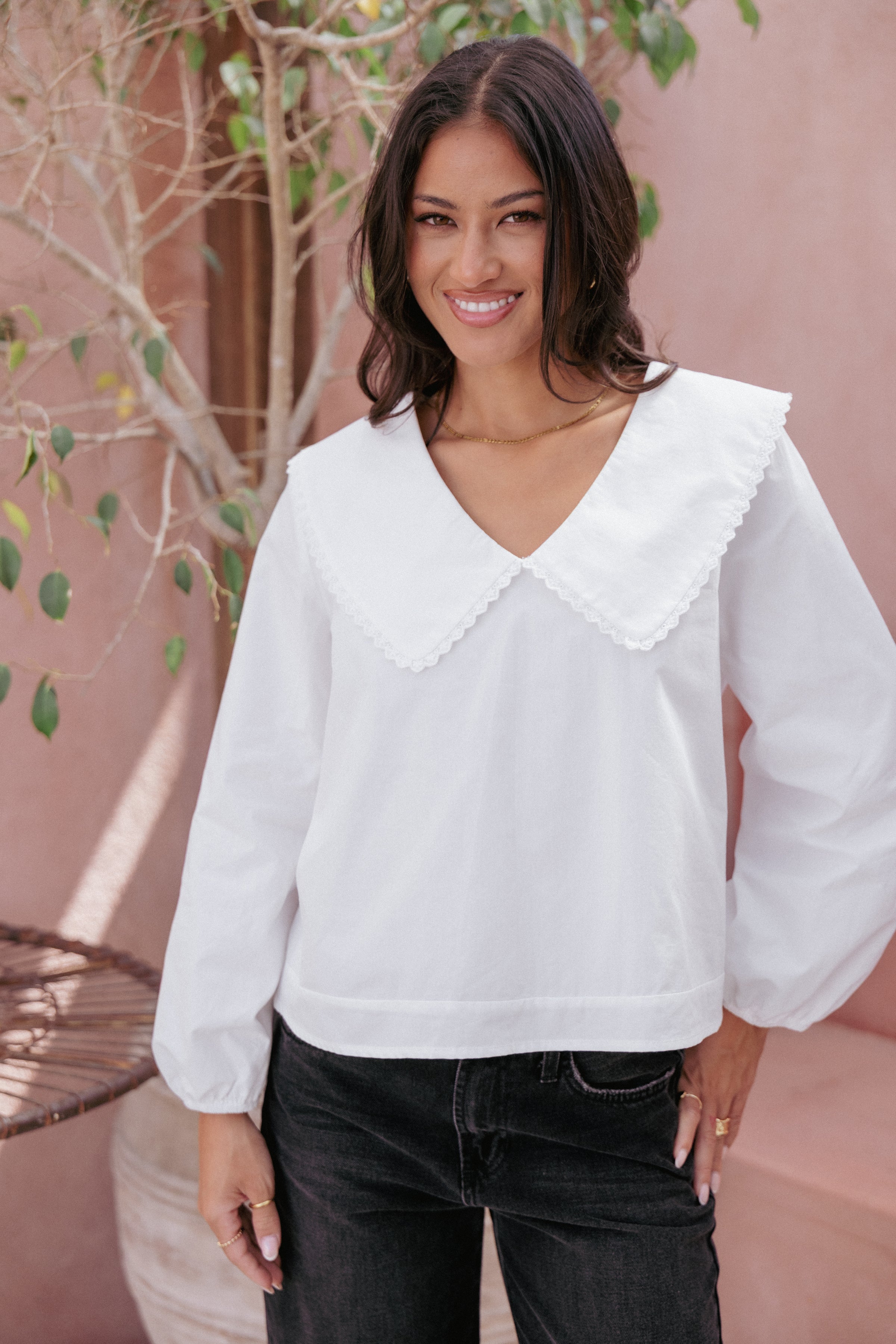 Petal and Pup USA TOPS Kenna Long Sleeve Top - White