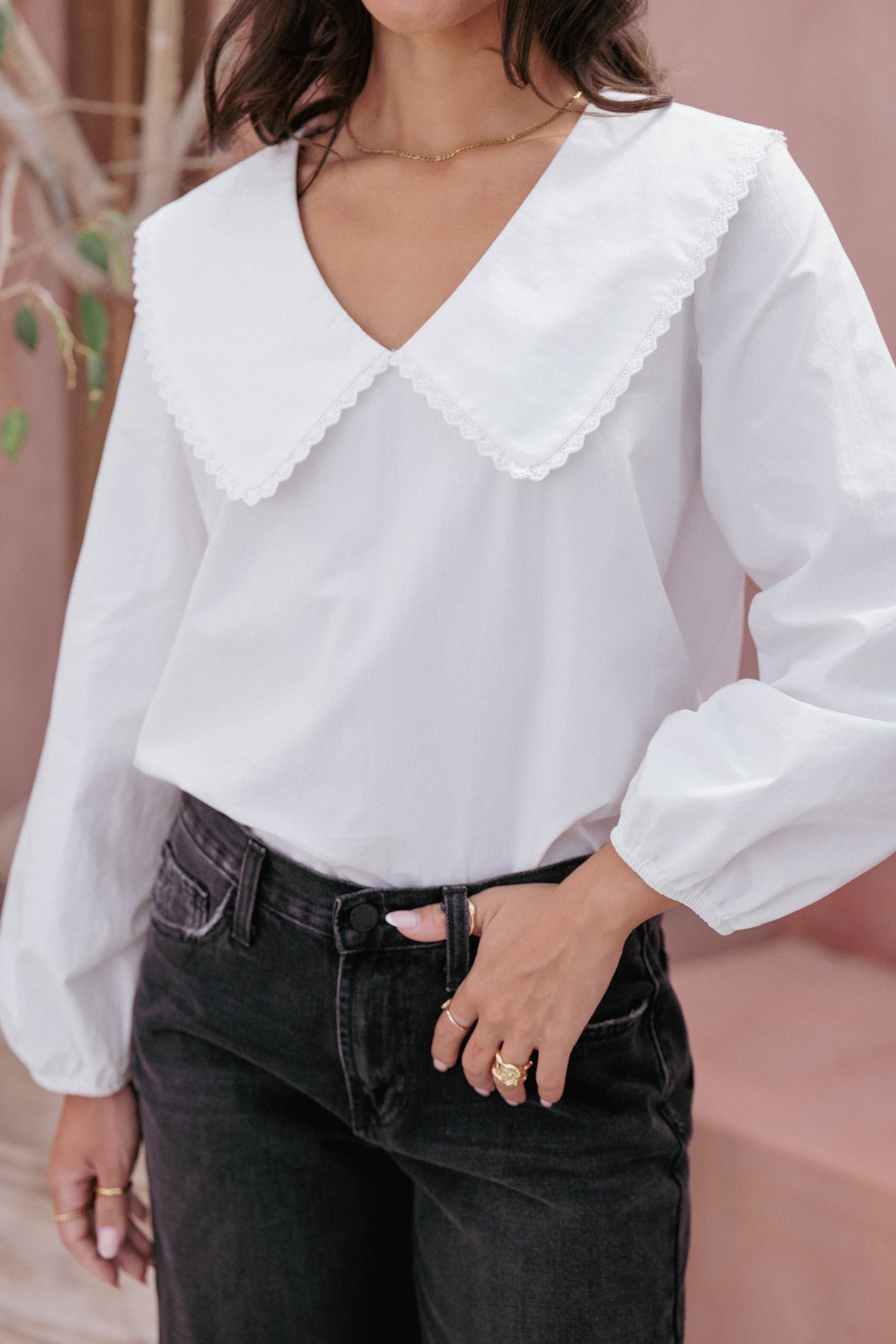 Petal and Pup USA TOPS Kenna Long Sleeve Top - White