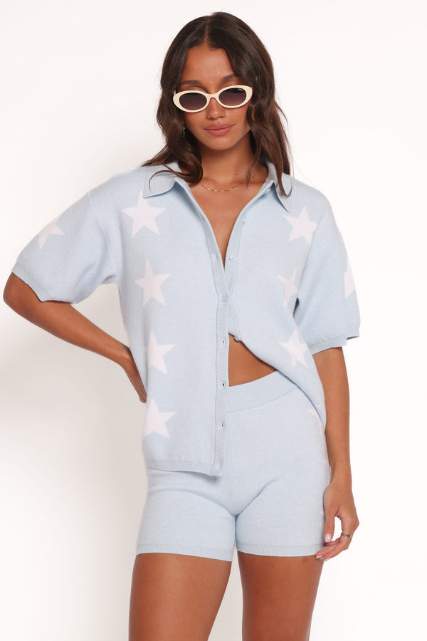 Petal and Pup USA TOPS Lela Knitted Shirt - Light Blue Stars (Hold for Amazon)