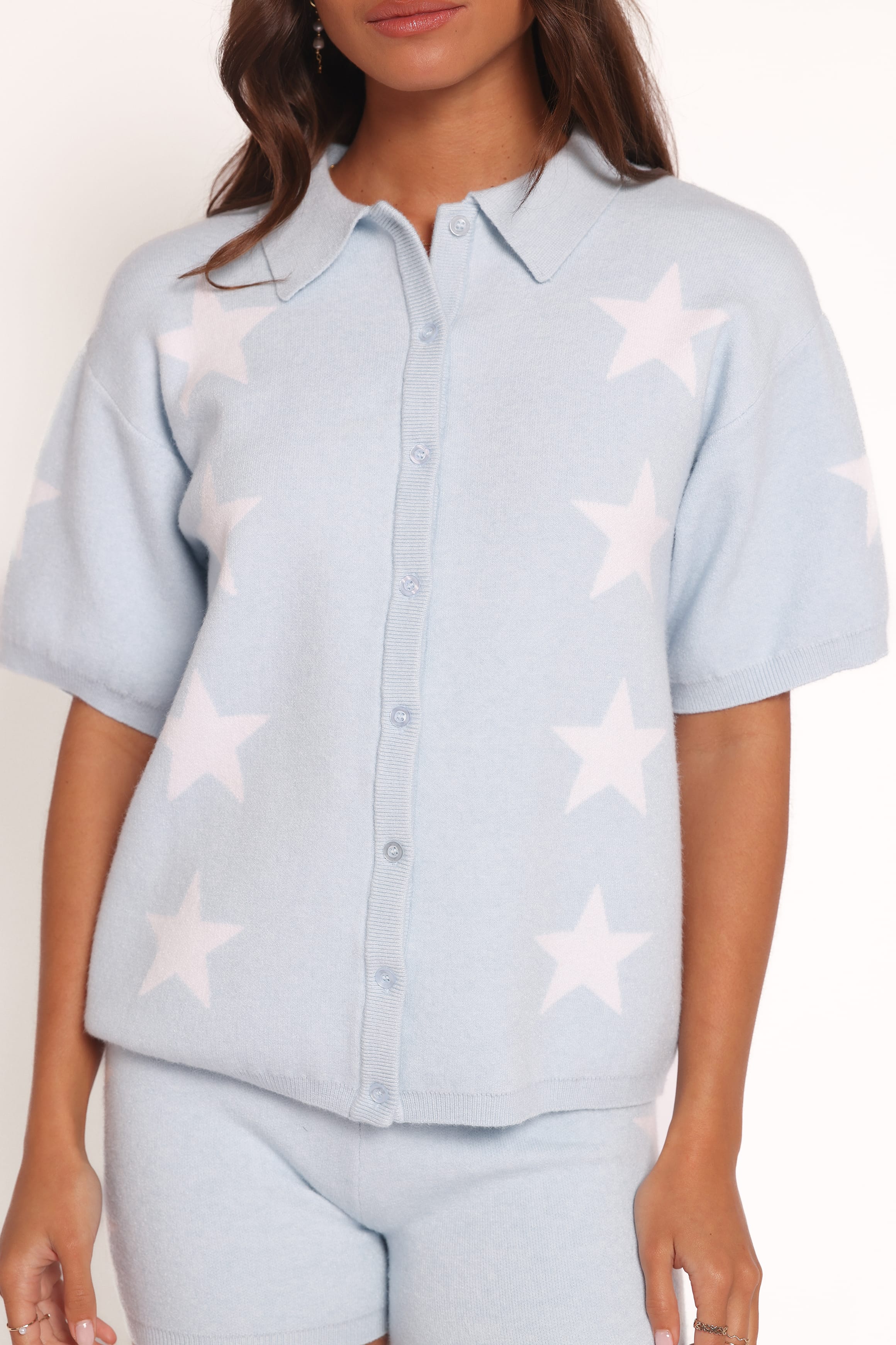 Petal and Pup USA TOPS Lela Knitted Shirt - Light Blue Stars (Hold for Amazon)