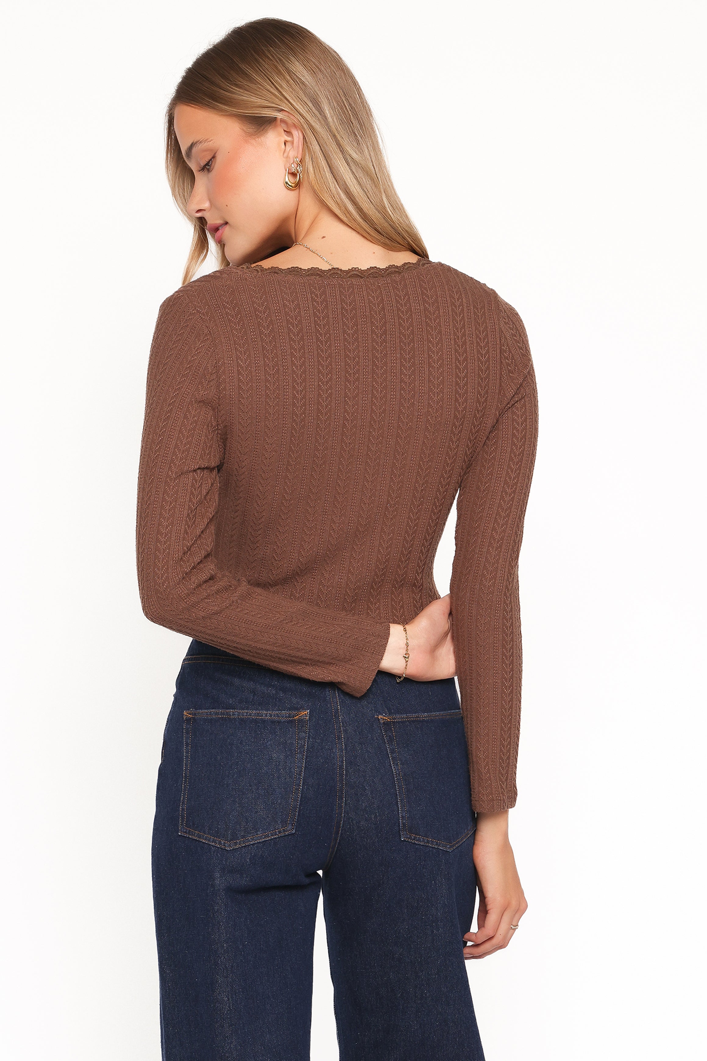 Petal and Pup USA TOPS Leslie Long Sleeve Textured Button Front Top - Chocolate