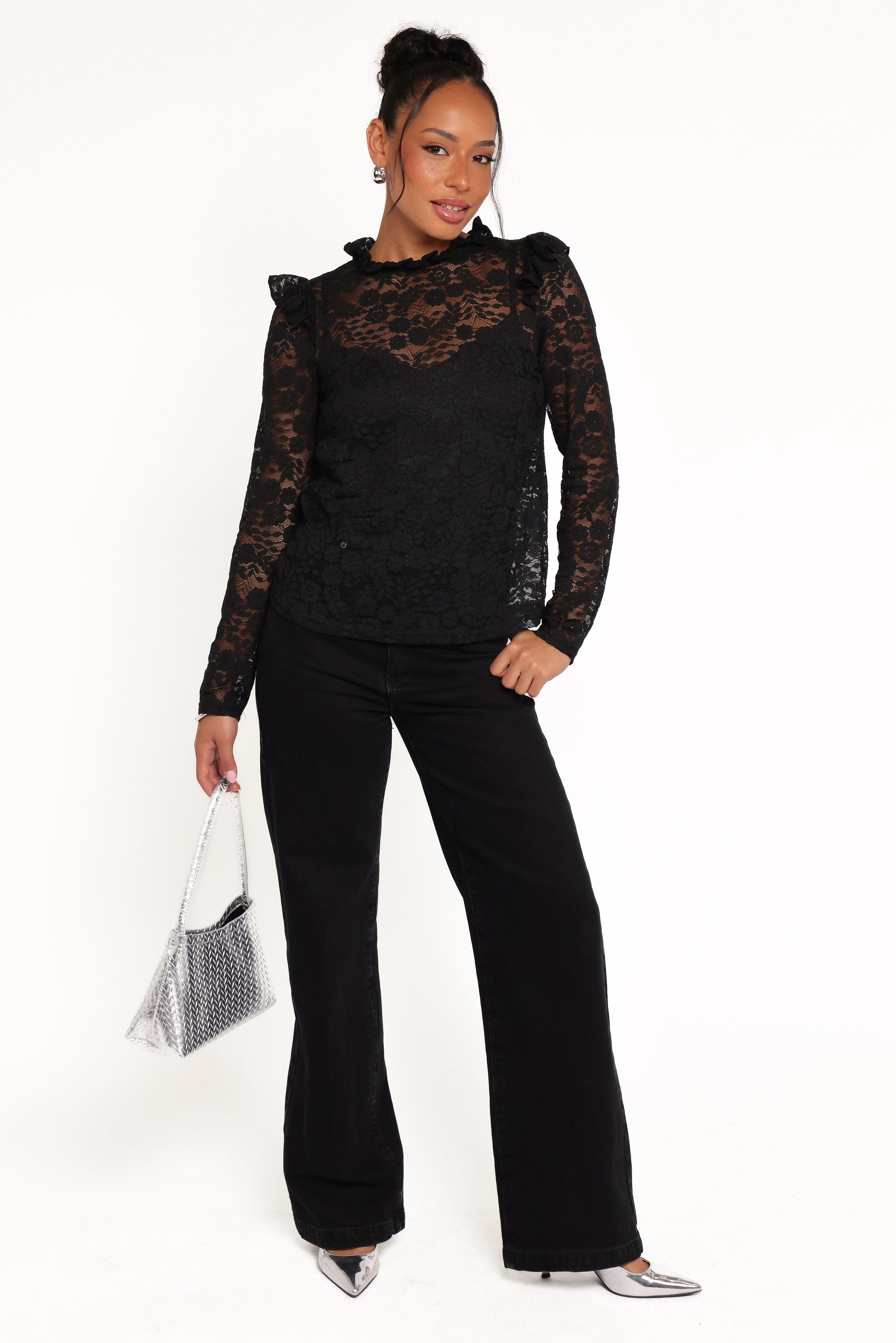 Petal and Pup USA TOPS Lettie Lace Ruffle Top - Black