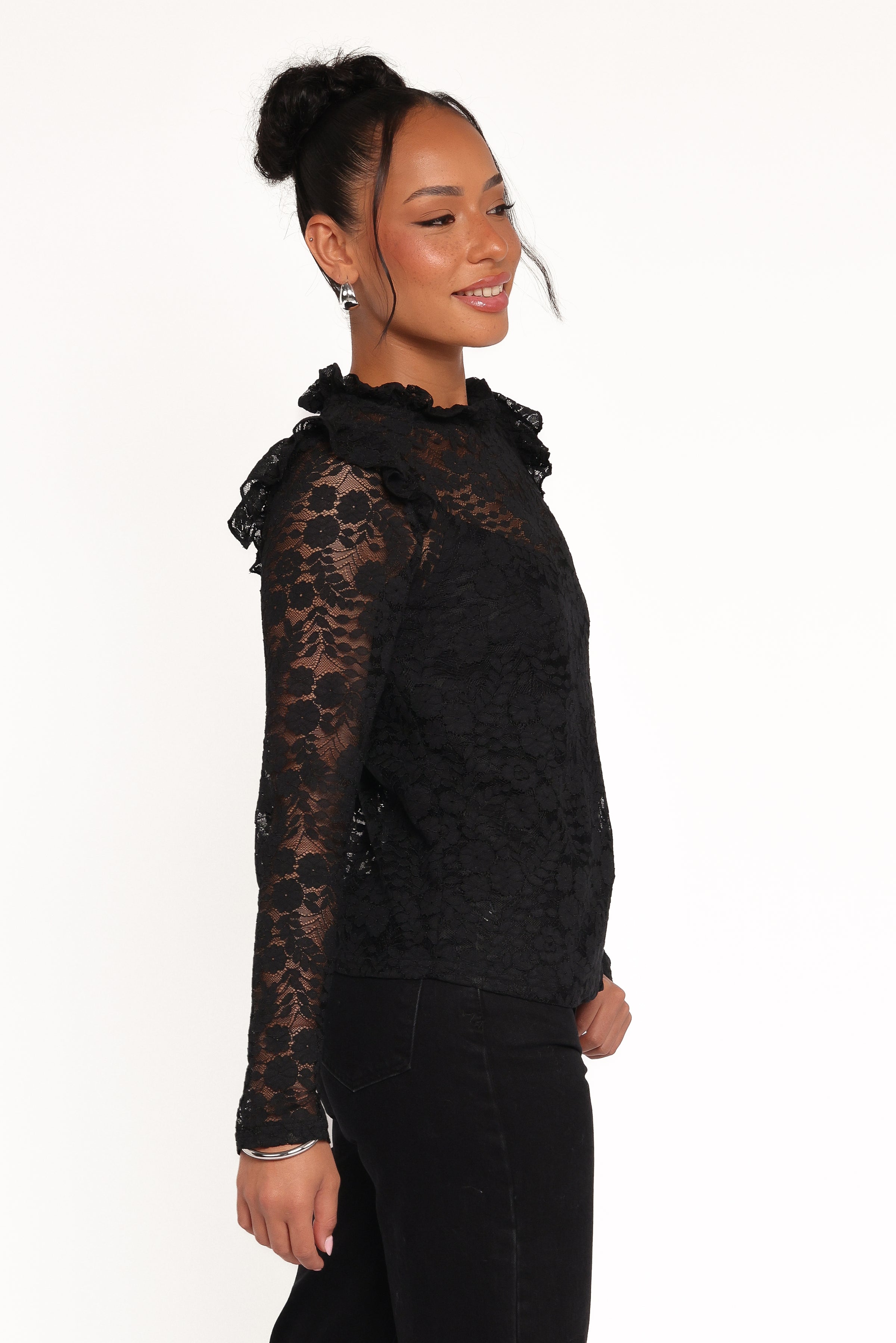 Petal and Pup USA TOPS Lettie Lace Ruffle Top - Black