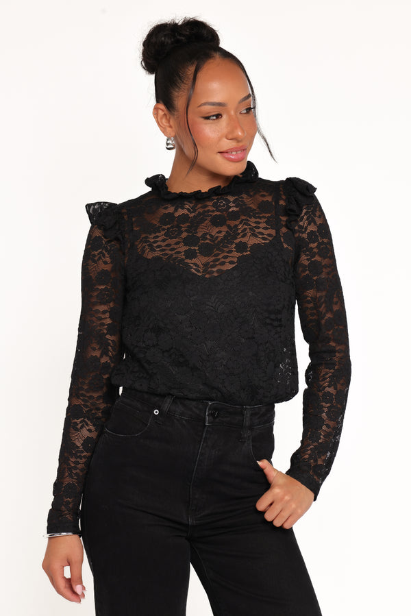 Petal and Pup USA TOPS Lettie Lace Ruffle Top - Black