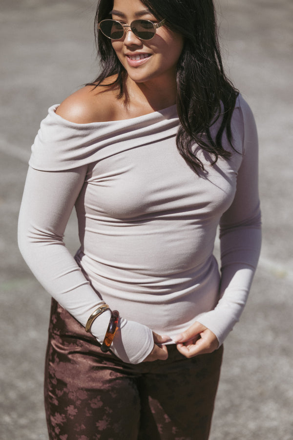 Petal and Pup USA TOPS Liah Off Shoulder Knit Top - Grey